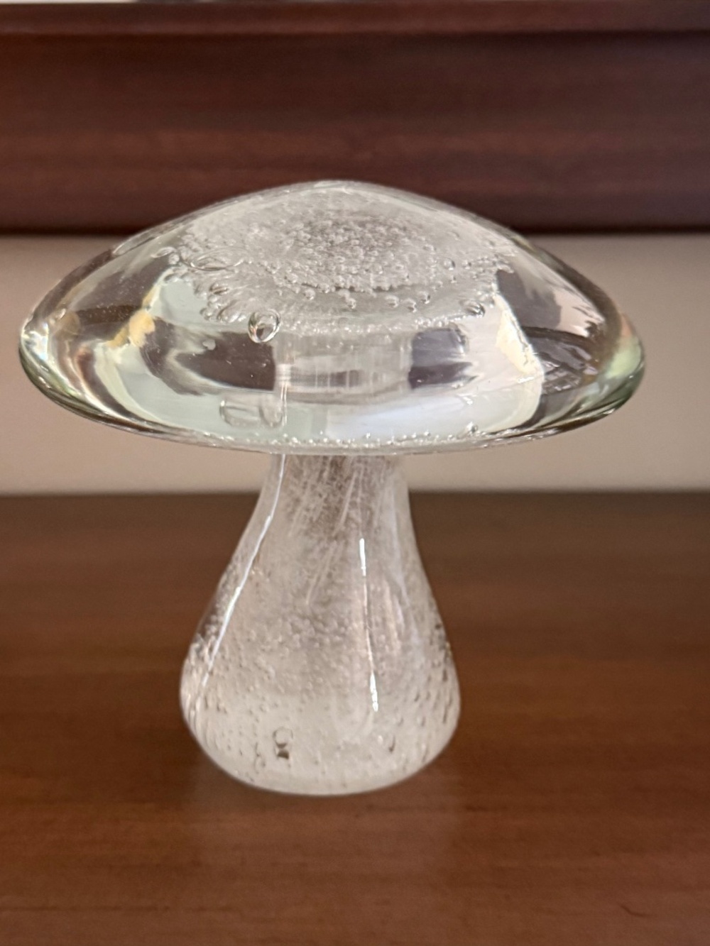 Art Glass Clear Bullicante Mushroom Large Paperweight Figurine